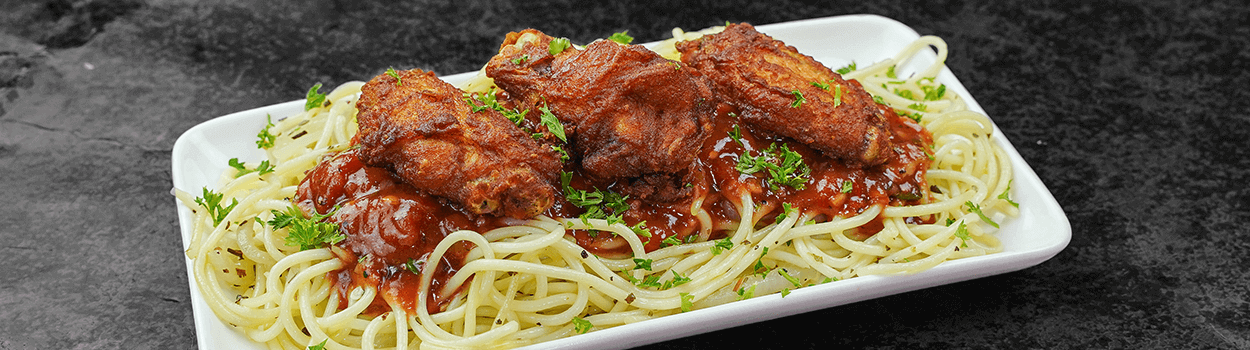 Chicken Wings with Spaghetti
