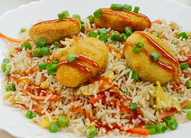 Sweet and Sour Haray Bharay Nuggets Rice