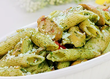 Breakfast Sausage Pesto Pasta